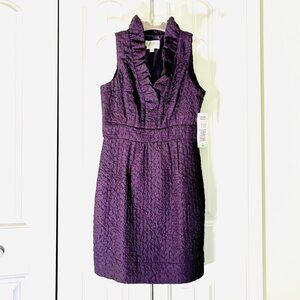 Julian Taylor Figure Flattering Ruffle Neck Dress in Purple (8P) New with Tags